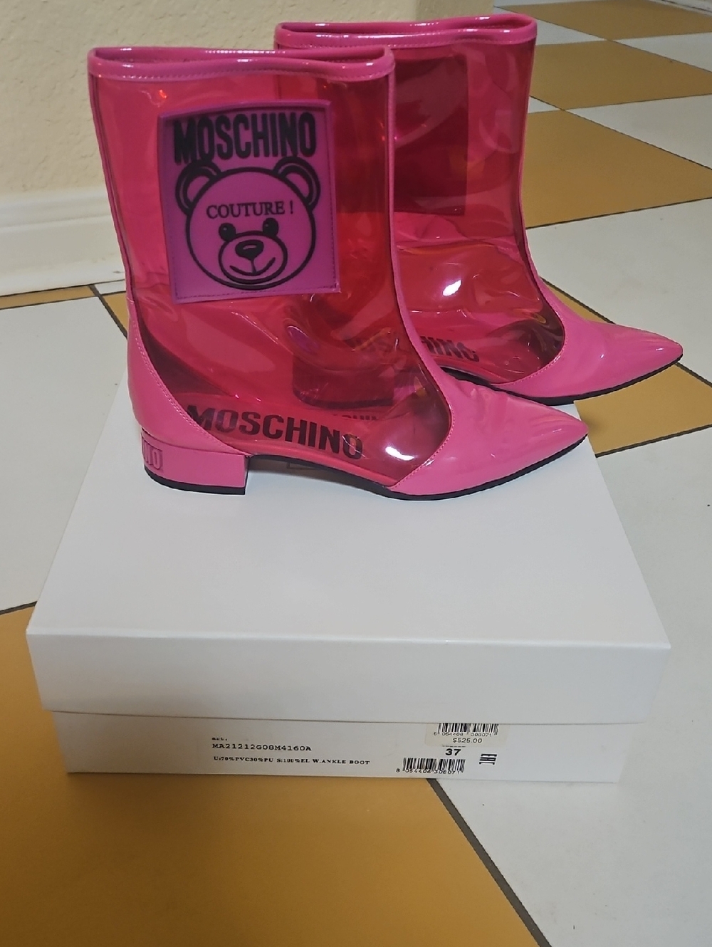 Moschino Hot Pink Transparent Vinyl Ankle Boots